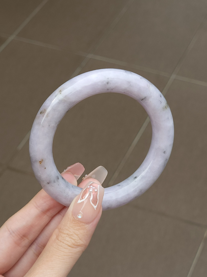 Size 55 Lavender with Wuji Black Floral Round Bar Jade Bangle