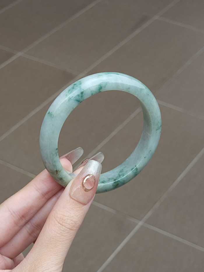 Size 57 Light Sage Green Base with Green Floral Jade Bangle