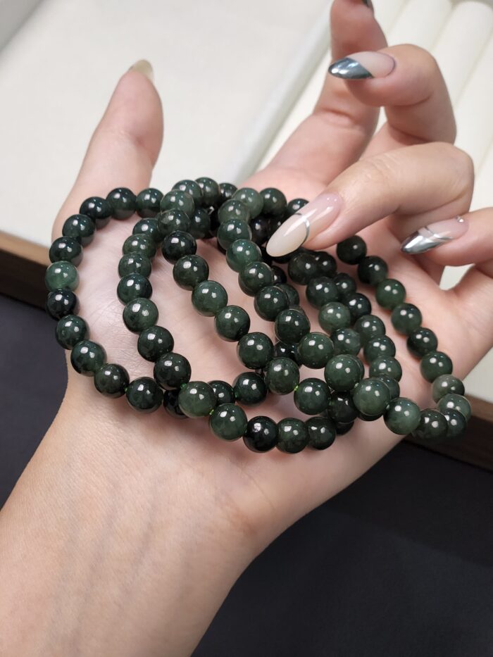 7mm Deep Forest Green Burmese Jade Bracelet (AC0232)