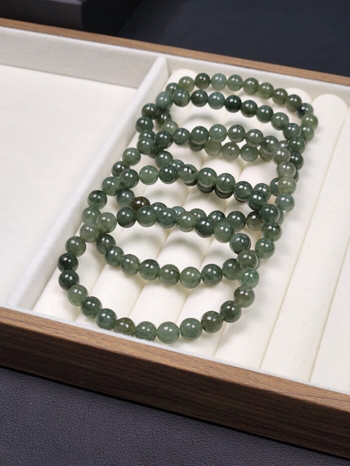 7mm Dark Olive Green Burmese Jade Bracelet (AC0232-1)