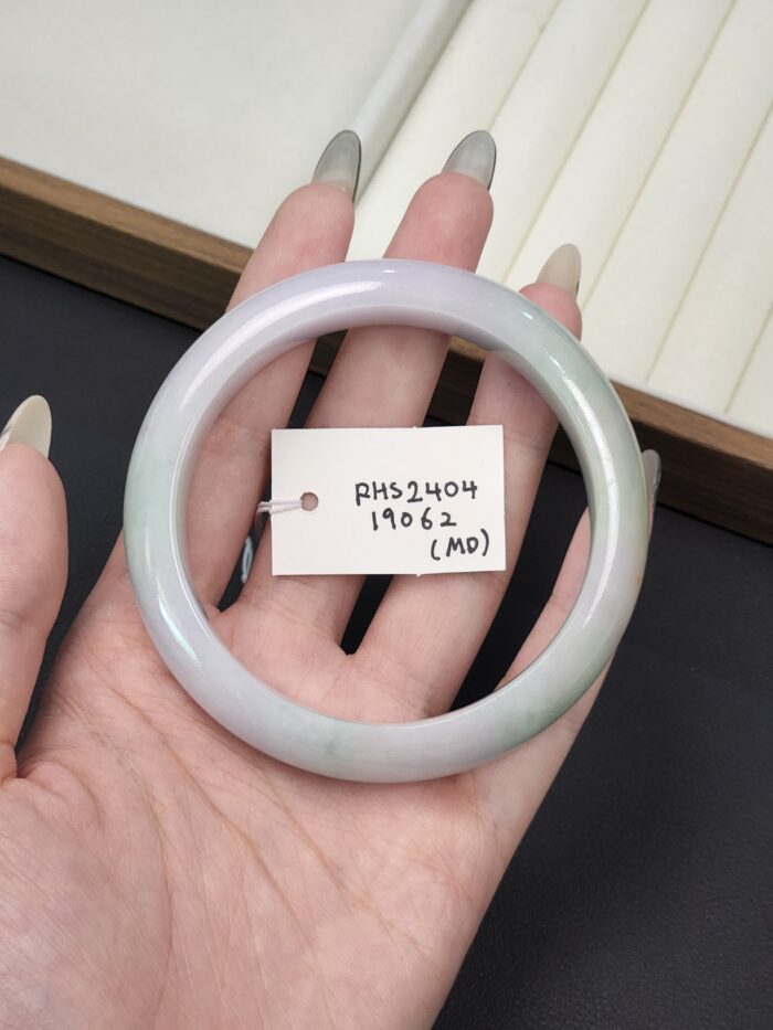 Size 62.6 Light Pastel Lavender & Mint Green with Lil Amber Florals Burmese Jade Bangle (DZ0122)