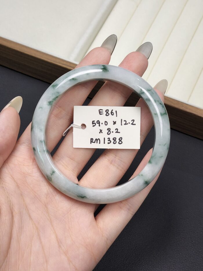 2026/03/1000148751-scaled.jpg Size 59 White Milky Base with Bluish Green Floral Burmese Jade Bangle (E861)