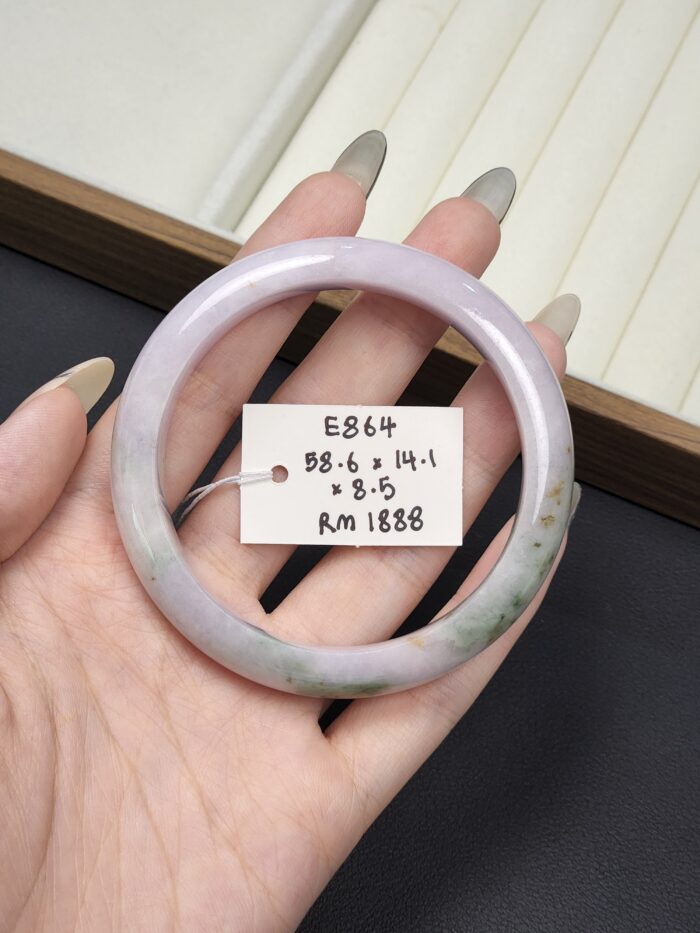 2026/03/1000148764-scaled.jpg Size 58.6 Lavender with Green Floral Burmese Jade Bangle (E864)