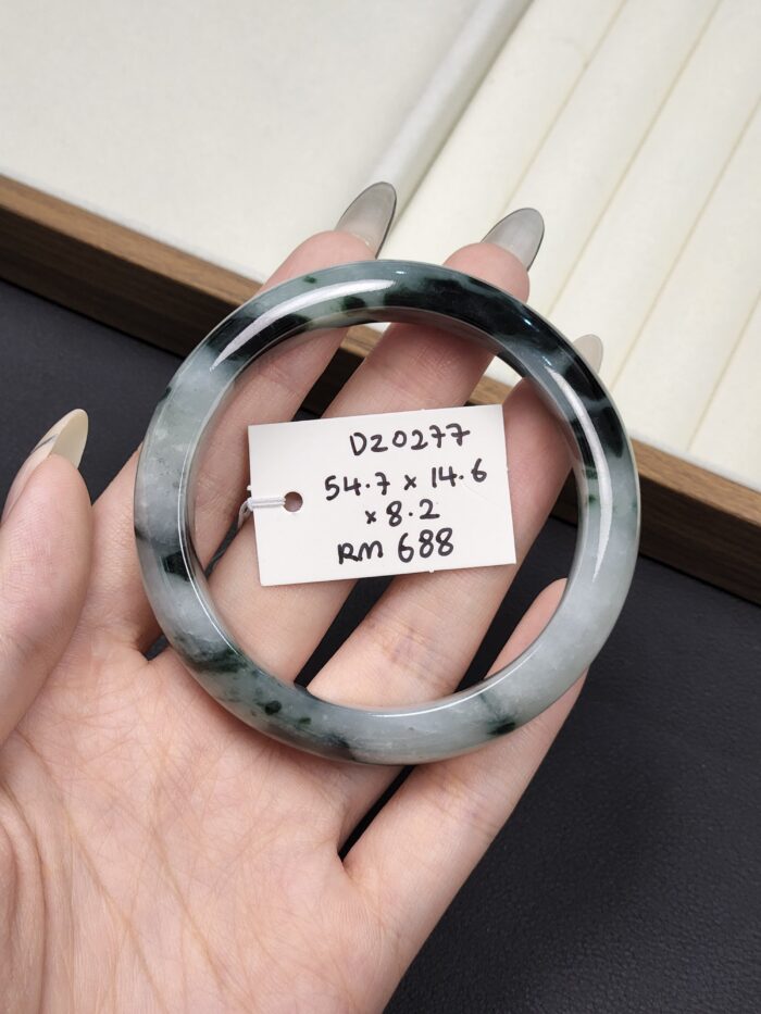 2026/04/1000148907-scaled.jpg Size 54.7 White with Dark Green Floral (Mix Mineral) Burmese Jade Bangle (DZ0277)